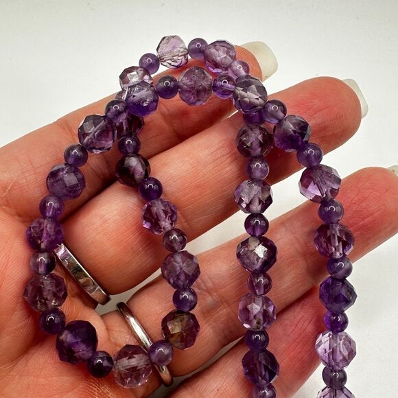 20" Revived! All Amethyst beaded necklace with solid sterling silver hardware! - Picture 9 of 12